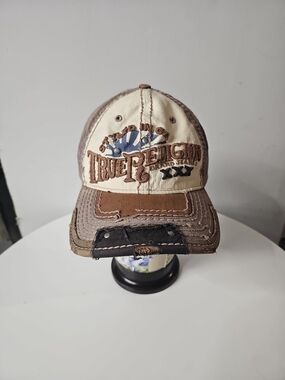 True Religion Embroidered Trucker Cap in Cream & Brown